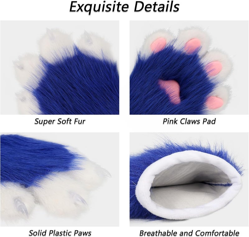 hbbhml Faux Fur Plush Furry Cat Claw Gloves Fursuit Animal Fox Paws Mittens Halloween Cosplay Costume Accessories for Adult - Image 5